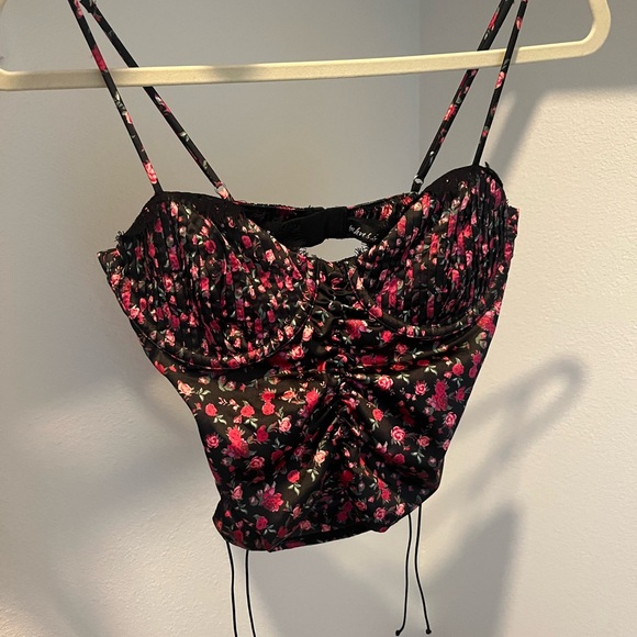 For Love And Lemons Black and Pink Floral Top - Picture 1 of 2